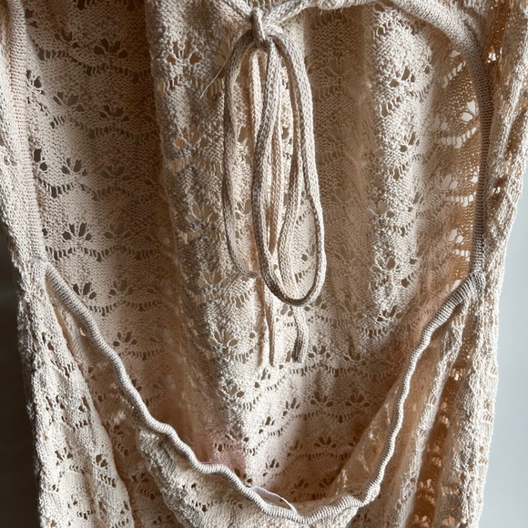 FUTURE COLLECTIVE Halter Tie Neck Open Knit Crochet Midi Dress - Picture 10 of 12